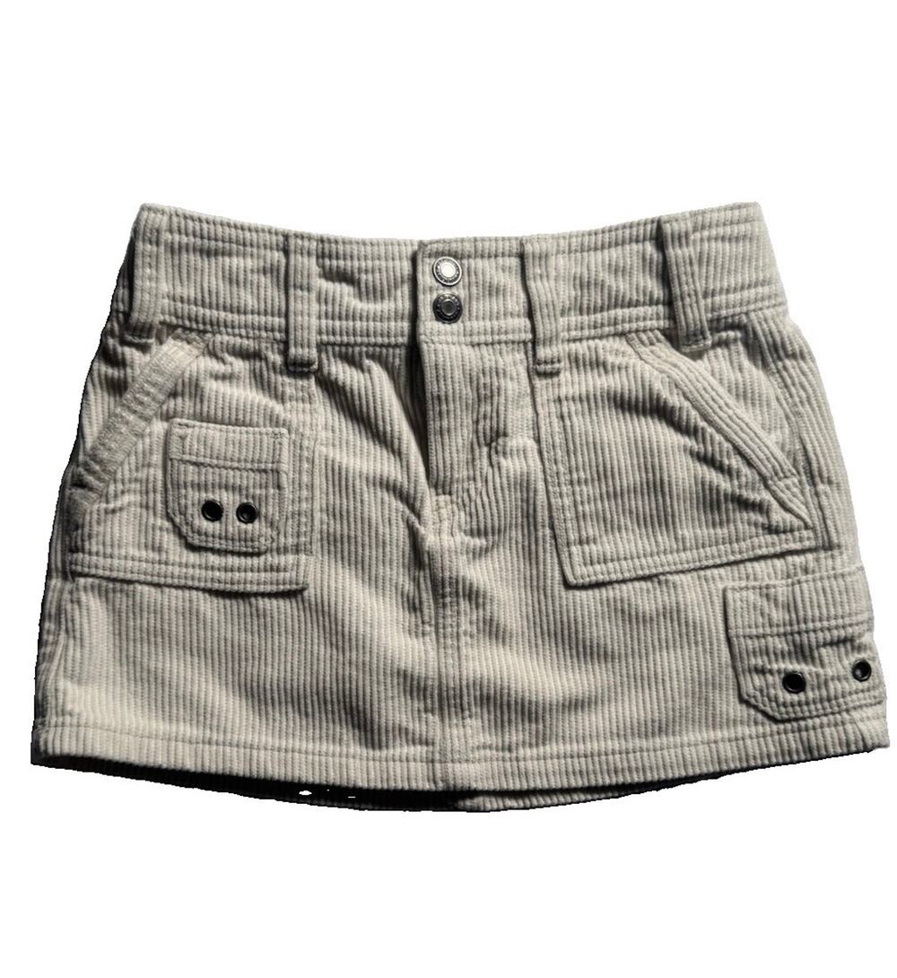 Old Navy Girls Size 6-7 Corduroy Cargo Mini Skirt Cream Adjustable Waist